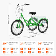 Bild in Galerie-Viewer laden, Amocart 20-26inch Folding Adult Tricycle 7 Speed Carbon Steel 3 Wheels with Basket Adjustable Seat Shopping Picnic For Seniors
