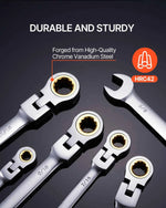 Amocart Flex-Head Ratcheting Wrench Set 8PCs Combination Wrench Set Roll-up Pouch Cr-V Steel Flexible Ratcheting Wrench Set