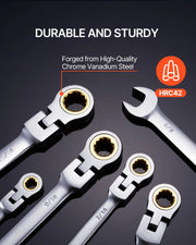 Charger l'image dans la visionneuse de galerie, SucceBuy Flex-Head Ratcheting Wrench Set 8PCs Combination Wrench Set Roll-up Pouch Cr-V Steel Flexible Ratcheting Wrench Set
