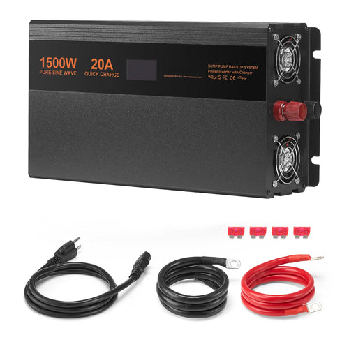 SucceBuy Sump Pump Battery Backup System 1500W / 3000W Auto Switches to Battery Inverter for Continuous Sump Pump Operation