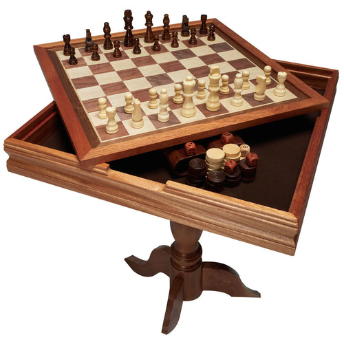 Amocart 18 Inch 3-IN-1 Chess Checkers Backgammon Table Set Premium Wooden Chess Table Deluxe Combo Game Table Furniture Set