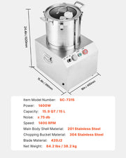 Charger l'image dans la visionneuse de galerie, Amocart 6 10 15L Food Processor &amp; Vegetable Chopper Food-Grade Stainless Steel Food Processor Chopper w/2 Extra S-Curve Blade
