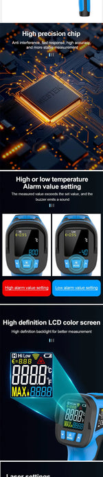 -50 to 800 Degree Mestek Digital Infrared Thermometer Laser Temperature Meter Non-contact Pyrometer Hygrometer IR Thermometer