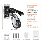 Charger l'image dans la visionneuse de galerie, Amocart 165 lbs 2.5" Set of 4 Workbench Caster Wheels Side Mounted Retractable Stepdown Wheel 360° Swivel for Tables Equipment
