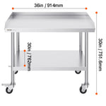 Amocart Stainless Steel Work Table Commercial Food Prep Worktable with 4 Wheels Heavy Duty Prep Worktable for Restaurant Home