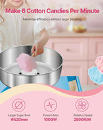 Amocart Electric Cotton Candy Machine with Cart Commercial Candy Floss Maker with 20.5 in Stainless Steel Bowl, Sugar Scoop