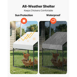 SucceBuy Metal Chicken Coop with Waterproof Cover & Doors Spire Roof Poultry Run Compatible w/ Wooden Coops for Rabbit Hen Goose