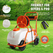 Load image into Gallery viewer, Amocart Battery Powered 15 Gal Garden Weed Sprayer with Wheeled Cart 126FT Hose with Reel 8 Nozzles 2 Wands with Lock for Crop
