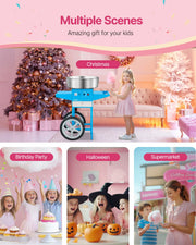 Load image into Gallery viewer, SucceBuy Electric Cotton Candy Machine with Cart Commercial Candy Floss Maker with 20.5 in Stainless Steel Bowl, Sugar Scoop
