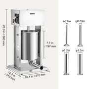 Bild in Galerie-Viewer laden, Amocart 10L/15L Electric Sausage Stuffer Stainless Steel Making Sausage Machine Commercial Grade with 4 Filling Funnel for Home
