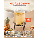 SucceBuy Beverage Dispenser 2.5Gallon Drink Dispensers Glass Juice Dispenser with Metal Stand Stainless Steel Spigot for Parties