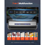 Amocart 80Kpa 120W Electric Vacuum Sealer Machine 7-in-1 Wet Food Sealer with Free 10pcs Vacuum Bags for Kitchen Food Storage