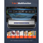 Amocart 80Kpa 120W Electric Vacuum Sealer Machine 7-in-1 Wet Food Sealer with Free 10pcs Vacuum Bags for Kitchen Food Storage