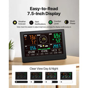 Charger l'image dans la visionneuse de galerie, Amocart 5-in-1 Wireless Weather Station 7.5-Inch VA Display Solar Powered Outdoor Sensor, Rain Gauge&amp;Weather Forecast, No WiFi
