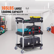 Bild in Galerie-Viewer laden, Amocart 3 Tier Folding Rolling Utility Cart Storage Shelf Movable Gap Rack Serving Cart Slide Organizer for Kitchen Bathroom
