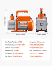 Load image into Gallery viewer, Amocart 3.5 CFM 4.5 CFM Vacuum Pump &amp; Gauge Set, Single Stage Rotary Vane HVAC &amp; Hoses for R134a R12 R22 R502a R410A R404 R407C
