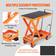 Charger l'image dans la visionneuse de galerie, Amocart 1100lbs Hydraulic Lift Table Cart Manual Single Scissor 35.4" Lifting Height with 4 Wheels for Handling Transport
