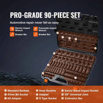 Amocart 90PCs 3/8" Drive Impact Socket Set SAE 1/4"-3/4" and Metric 6-19mm Socket Set 6 Point Cr-Mo Alloy Steel for Auto Repair