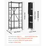 SucceBuy Foldable Storage Shelf Metal Rack Shelving Unit No Assembly Organizer Shelf with 5 Wheels & 4 Hooks for Kitchen Black