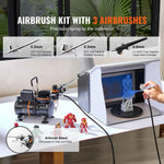 Amocart Airbrush Kit, Dual Fan Air Compressor Professional Airbrushing System Kit Airbrushes Mixing Wheel Cleaning Brush Set