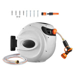 Amocart Retractable Hose Reel 180° Swivel Bracket Wall-Mounted Garden Water Hose Reel with 9-Pattern Nozzle Automatic Rewind