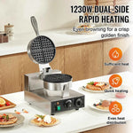 Amocart Commercial Waffle Maker 1230W Round Waffle Baker Machine Non-Stick Stainless Steel Belgian Waffle Iron w/ TIme Control