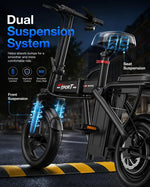 1200W Peak Motor Foldable Ebike, 25 MPH 45 Miles Range, Dual Suspension 14" Tires 3 Speed Modes, Commuter Electric Bike ,Custom