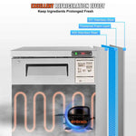 Amocart 28in 48in Undercounter Worktop Refrigerator Stainless Steel Refrigerated Food Prep Station Fan Cooling for Bar