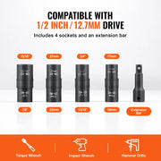 Charger l'image dans la visionneuse de galerie, Amocart Lug Nut Impact Socket Set 1/2 in Drive Metric SAE 6-Point Flip Socket Set 4 Total Lug Nut Sizes CR-MO Wheel Socket Set
