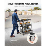 Amocart 300lbs Utility Service Cart Three-Shelf Plastic Rolling Hand Cart with 360° Swivel Wheels for Warehouse Garage Cleaning