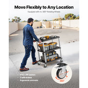 Bild in Galerie-Viewer laden, Amocart 300lbs Utility Service Cart Three-Shelf Plastic Rolling Hand Cart with 360° Swivel Wheels for Warehouse Garage Cleaning

