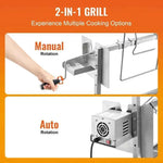 Amocart 35inch Rotisserie Grill Electric Motor Charcoal Spit Grill Stainless Steel Roaster w/Lockable Wheels for Camping