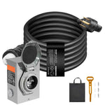 Amocart 50Amp Generator Cord & Power Inlet Box Kit NEMA 14-50P/SS2-50R STW 6/3+8/1 AWG Power Cord with Lock Connector for RV