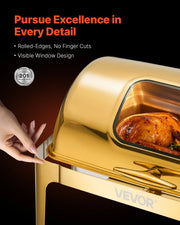 Load image into Gallery viewer, Amocart 9Qt Roll Top Chafing Dish Buffet Stainless Steel Chafer with Full Size Pan Visible Lid Rectangle Catering Warmer Server
