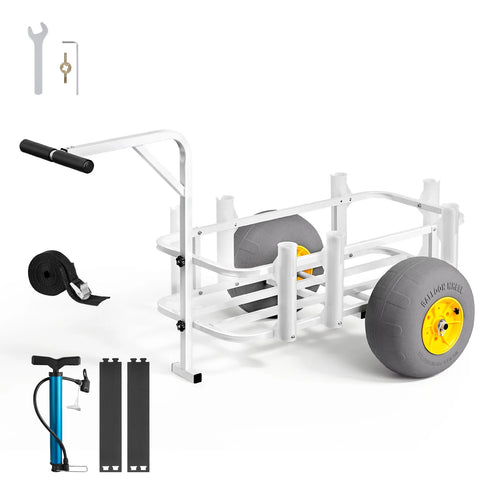 SucceBuy 200LBS Foldable Beach Fishing Cart with Carbon Steel Frame 13in PU Balloon Tires & 7 Rod Holders for Outdoor Activities