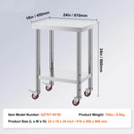 Amocart Stainless Steel Kitchen Worktable shelves Commercial Work Bench Table with Caster Wheels for Home Restaurant Storage