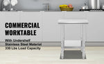 Amocart Stainless Steel Kitchen Work Bench Commercial Catering Table Worktable w/Undershelf 330LBS 286LBS for Restaurant Garage
