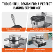 Charger l'image dans la visionneuse de galerie, Amocart Commercial Waffle Maker 1230W Round Waffle Baker Machine Non-Stick Stainless Steel Belgian Waffle Iron w/ TIme Control
