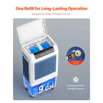 Amocart Evaporative Air Cooler 3100CFM with 9Gal Water Tank Swamp Cooler with Remote Control 12H Timer 4 Ice Boxes 3 Wind Speed