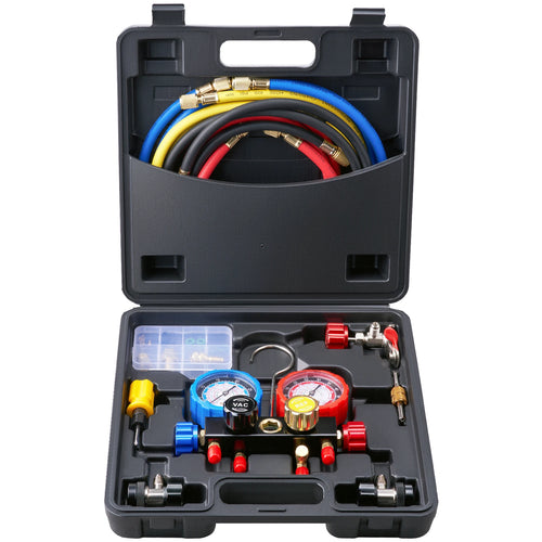 Amocart 4 Way AC Gauge-AC Manifold Gauge Set 5ft Hoses for R134A/R22/R12/R410A Work on Car Auto Freon Charging and Evacuation