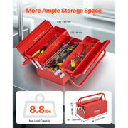 Charger l'image dans la visionneuse de galerie, Amocart Metal Tool Box 2-Tier 3-Tray Portable Folding Tool Chest Organizer with Handle &amp; Lock Toolbox for Factory Repair Shop
