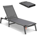 Amocart Chaise Lounge Chair Outdoor Aluminum Patio LoungeFolding Pool Lounge Recliner Full Flat for Patio Beach Pool Dark Grey