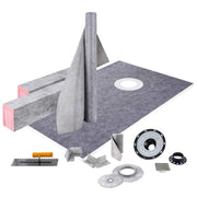 Bild in Galerie-Viewer laden, SucceBuy Waterproofing Shower Kit 38''x60'' Shower Kit Tray With Offset Drain PVC Or ABS 4" Stainless Steel Grate 2 Cuttable
