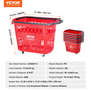 Charger l'image dans la visionneuse de galerie, Amocart 6PCS Shopping Baskets 39L Rolling Shopping Carts with Handles &amp; Wheels Portable  for Supermarkets Retail Stores Grocery
