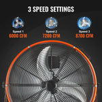 SucceBuy Drum Fan24 Inch High Velocity Shop Fan Use 3-Speed 8600CFM 360°0-2h Timer Fan to Warehouse Workshop Factory Basement