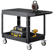 Charger l'image dans la visionneuse de galerie, Amocart 550 lbs Utility Service Cart Two-Shelf Plastic Hand Dolly Cart with 360° Swivel Wheels for Warehouse Garage Cleaning
