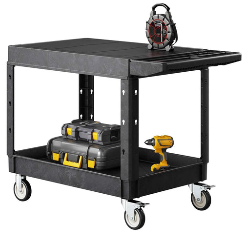 Amocart 550 lbs Utility Service Cart Two-Shelf Plastic Hand Dolly Cart with 360° Swivel Wheels for Warehouse Garage Cleaning