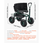 Amocart Garden Scooter with Seat 2in1 Rolling Garden Cart w/ Storage Bin Supports up to 227lbs Outdoor Wagon w/ Handle for Yard