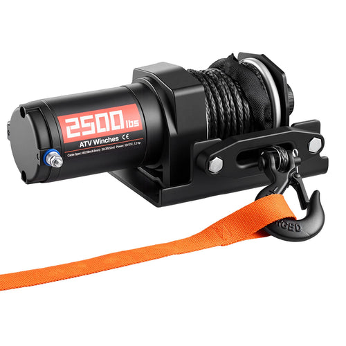 Amocart 2500/3500LBS 12V Wired Electric ATV/UTV Winch with 32/39ft Synthetic Rope Aluminum Fairlead Mount Plate for Towing Car