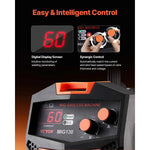 Amocart MIG Welder 130Amp Synergic Mig Welding Machine Gasless Flux Core Welder Portable Mig Welder with Digital Display Screen
